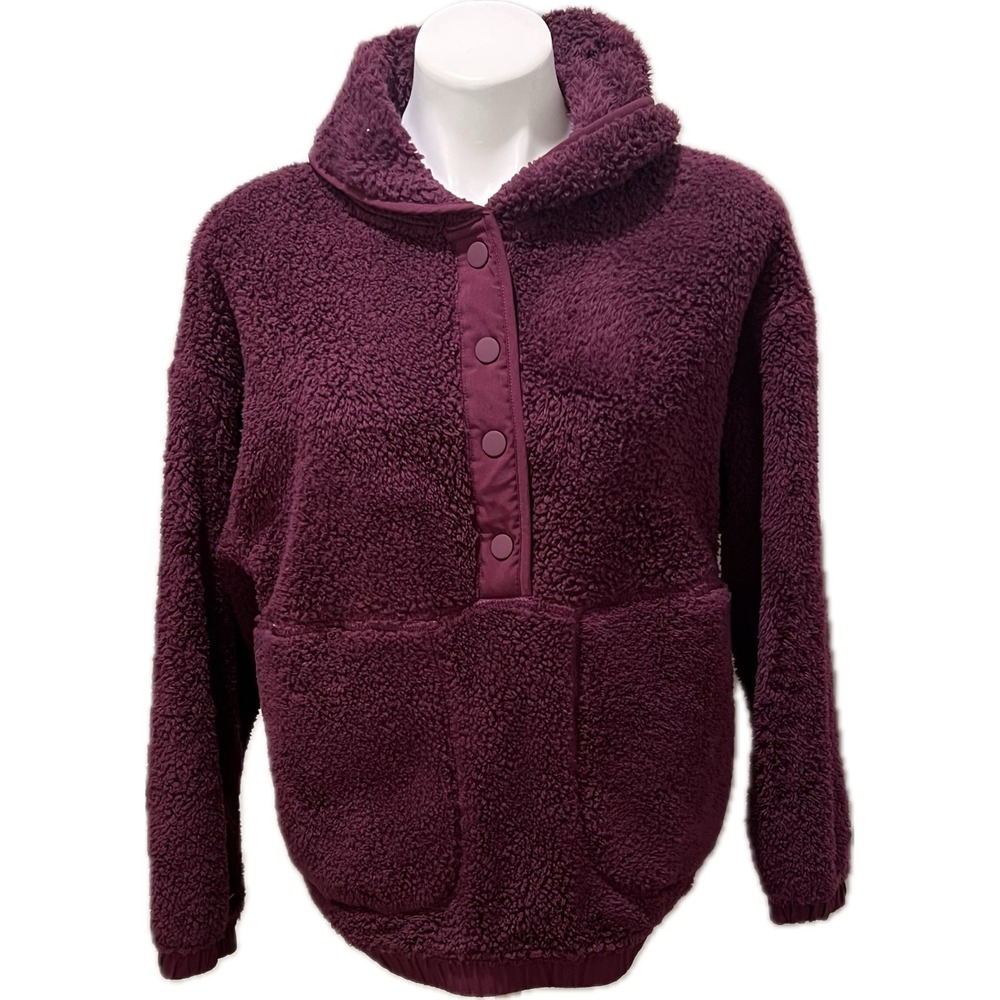 Eddie Bauer Womens Sherpa Fleece Hoodie Jacket Small Purple Plum Pullover Soft